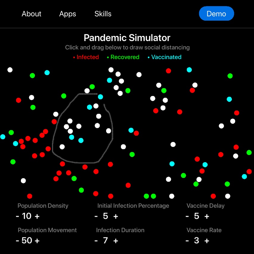 A pandemic simulator by Ayden Gebran for the Swift Student Challenge